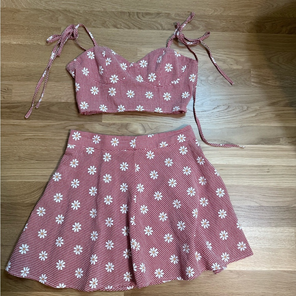 Red Floral Two-Piece Set